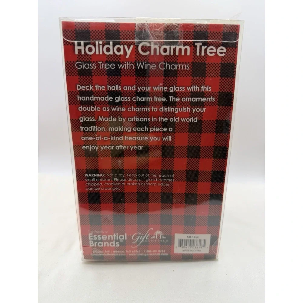 Gift Essentials Holiday Glass Tree with Beaded Glitter Ornament Wine Charms